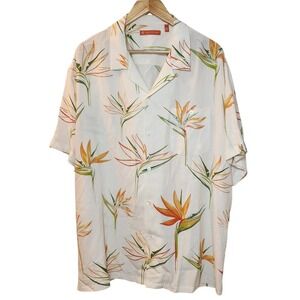 Tori Richard Hawaiian Shirt 2XL Cream Bird of Paradise Silk Lyocell Blend